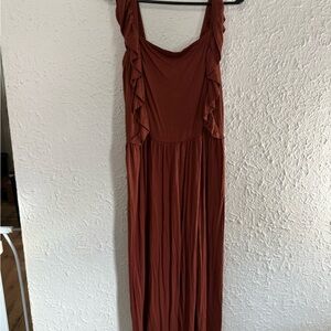 Kate Quinn | NWT Deep Cinnamon Pinafore Ruffle Jumpsuit